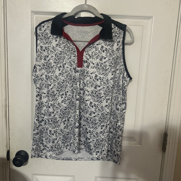 Izod Tops - Izod Golf Sleeveless Pullover Polo Top Women XL Floral Black/white/refd